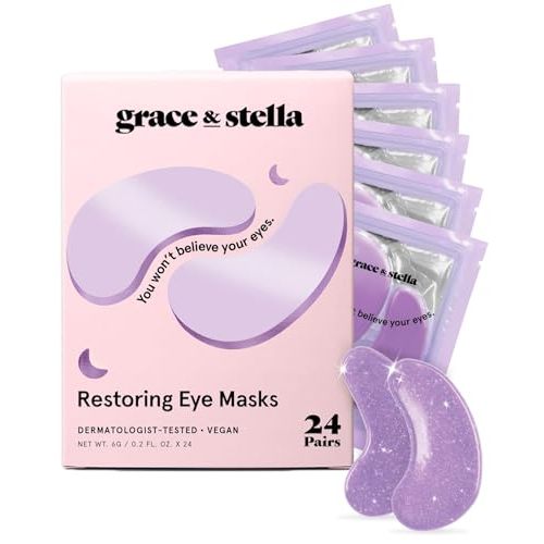 grace & stella Retinol Under Eye Patches for Puffy Eyes | Restoring Gel Under Eye Masks with Hyaluronic Acid - Birthday Gifts for Women, Bachelorette Party Favors (Purple, 24 Pairs)