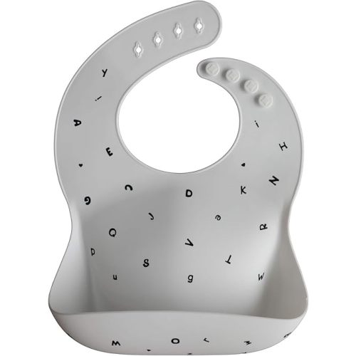 mushie Silicone Baby Bib | Adjustable Fit Waterproof Bibs (Letters White)