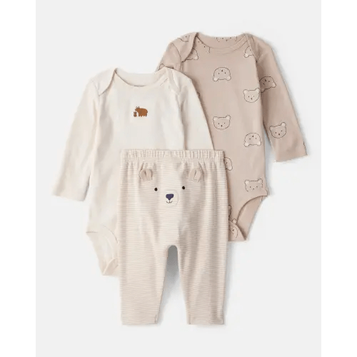 Baby Boy 3-Piece Bear Print Long-Sleeve Bodysuit & Pant Set - Brown/White | Carter's