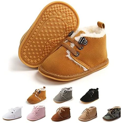 Baby Unisex Warm Snow Boots Newborn Leather Fur Lace Up Ankle Anti-Slip Rubber Texture Sole Toddler Prewalker Winter Crib Shoes