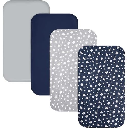 Pack and Play Sheets Boys, 4 Pack Mini Crib Sheets, Stretchy Pack and Play Playard Fitted Sheet, Compatible with Graco Pack n Play, Soft and Breathable Material, Navy