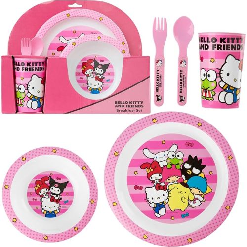 Get Trend Hello Kitty Sanrio Dinnerware Sets for Kids, 5 Pc Tableware, Plate, Bowl, Cup, Spoon, Fork, Kawaii Plates and Bowls Set, Gifts for Kids (Pink Hello Kitty)