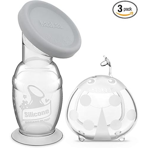 haakaa 150ml Manual Breast Pump with Leakproof Silicone Lid and 75ml Wearable Ladybug Breast Milk Collector Combo New Breastfeeding Gift