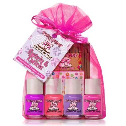 Piggy Paint Nail Polish Set - Swirls & Twirls - 4pk/0.25 fl oz each + 1 Nail Art