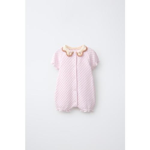 CROCHET COLLAR SHORT JUMPSUIT - Light pink | ZARA United States