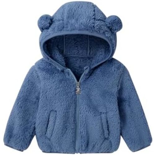 Baby Toddler Boys Girls Fleece Jacket with Hood Zip Up Cute Bear Coats for Infant Boys Girls Fuzzy Jacket with Ear 1-5T
