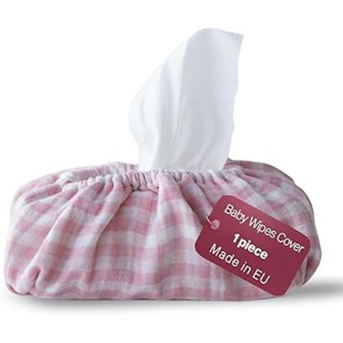 Baby Wipes Cover – Universal Size, One Size Fits All Wipes Packages | Muslin Cotton Tissue Cover for Nursery, Diaper Bag & Changing Table, Station | Gingham & Neutral Patterns (Pink Gingham)