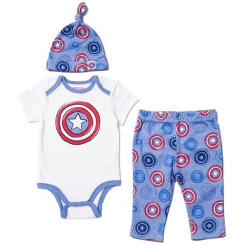 Marvel Avengers Captain America Newborn Baby Boys 3 Piece Outfit Set: Bodysuit Pants and Hat Set blue / White 6-9 Months