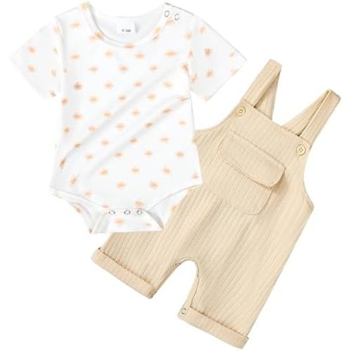CARETOO Newborn Baby Boy Clothes Infant Boy Romper Fall Winter Outfits Bodysuit 2Pcs Striped Long Sleeve Top Overalls 0-18M