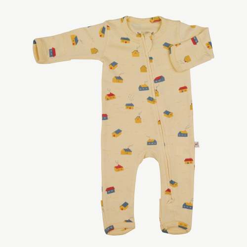 Zippered Jumpsuit - Tiny Houses Light Lemon
