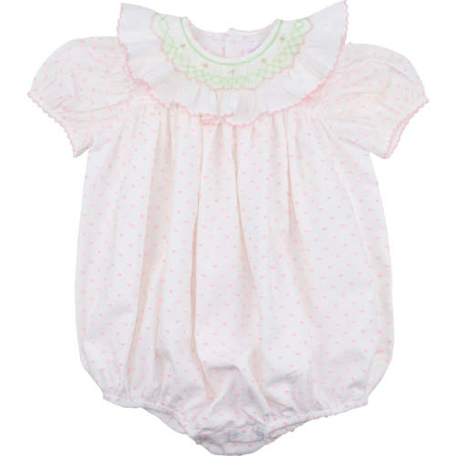 Pink Swiss Dot Smocked Bubble