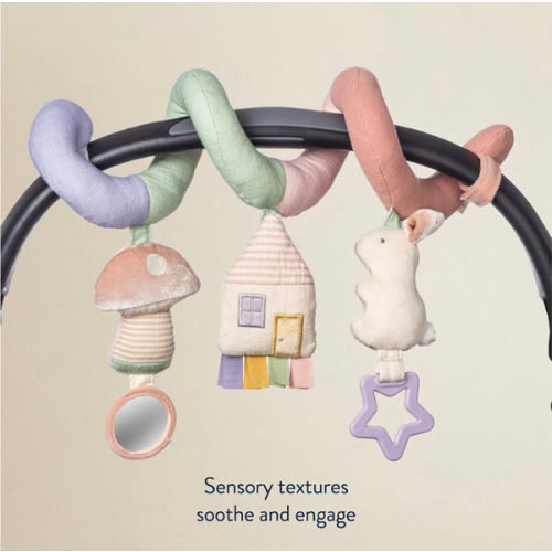 Itzy Ritzy Spiral Car Seat & Stroller Activity Toy - Stroller & Car Seat Toys for Ages 0 Months and Up - Hanging Toys Include Dangling Ring, Mirror and Textured Ribbons (Pastel Rainbow)