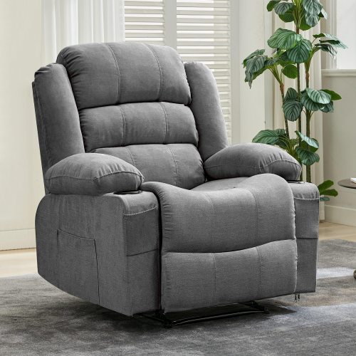 37.4" Wide Oversize Manual Recliner Chair, Breathable Fabric Recliner Rocker with 3 Angle Modes, Cup Holders