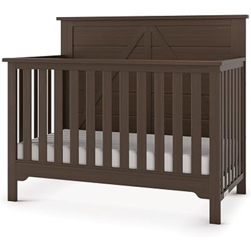 Child Craft Woodland 4-in-1 Convertible Crib, Baby Crib Converts to Day Bed, Toddler Bed and Full Size Bed, 3 Adjustable Mattress Positions, Non-Toxic, Baby Safe Finish (Brushed Truffle)