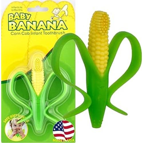 Baby Banana - Corn Cob Toothbrush®, Training Teether Tooth Brush for Infant, Baby, and Toddler, Made in USA, Butter-Soft Bristles,Bendable Food Grade Silicone, Family-Owned Buisness Since 2009