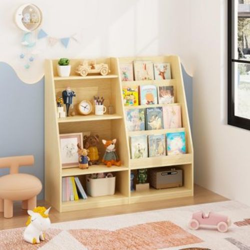 4-Tier Kids Bookshelf & Toy Storage Organizer, Toddler Book Display Stand Front-Facing Bookcase for Kids Room, Playroom, Nursery, Natural - ModernLuxe