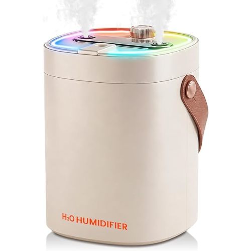 2L Humidifier for Bedroom,Portable Cool Mist Humidifiers,Ultra Quiet 20dB,Top Fill Air Humidifier for Home,Office,Plants，Adjustable Humidity,Night Light,BPA-Free,Khaki