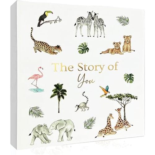 Baby Memory Book, Luxury Keepsake Gift for Mom to be, Milestone Record & Photo Album Birth to Age 5, Gender Neutral for Boy or Girl, Hardback Safari Journal Scrapbook, Baby Shower