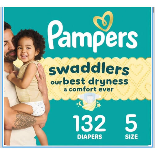 Pampers Swaddlers Diapers, Size 5 (20-37 lbs), 132 Count, Absorbent, Keeps Baby Dry and Comfortable, Skin Safe Disposable Baby Diaper (Packaging May Vary)