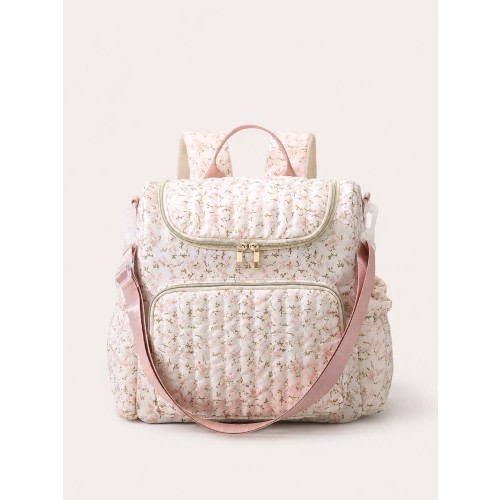 Floral Quilted Baby Diaper Bag Backpack With Stroller Straps