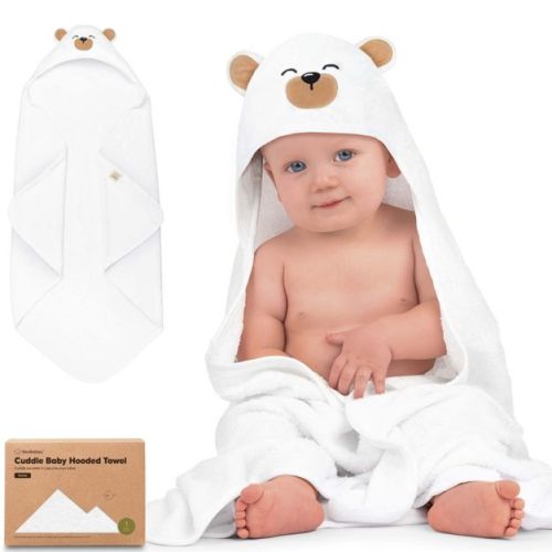 KeaBabies Cuddle Baby Hooded Towel, Organic Baby Bath Towel, Hooded Baby Towels, Baby Beach Towel for Newborn, Kids (Grizzly, Petite)