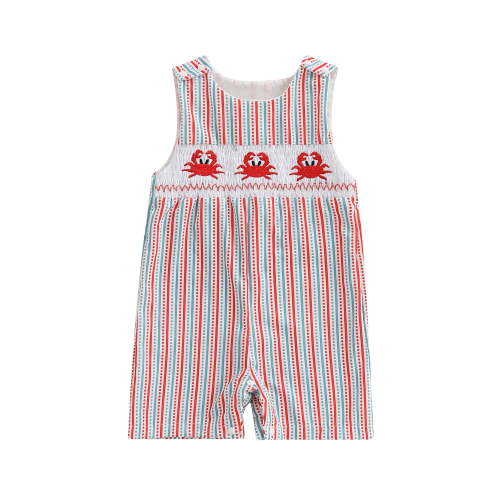 BemeyourBBs Baby Boy Summer Tank Romper Crab Embroidery Sleeveless Jumpsuit