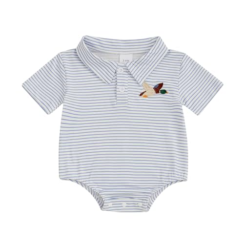 Ysfanwuxi Baby Boy Polo Romper Mallard Duck Button Down Striped T-Shirt Onesie Short Sleeve Collar Bodysuit Summer Outfit