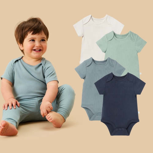 Ribbed Short Sleeve Bodysuit 4 Pack