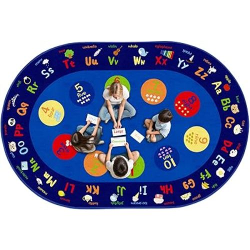 Large Oval Classroom Rug, 6×9Ft ABC Rugs for Kids Playroom, Education Classroom Circle Time Carpet Elementary for Learning Alphabet, Numbers, Words, Area Preschool Playmat for Daycare Kindergarten