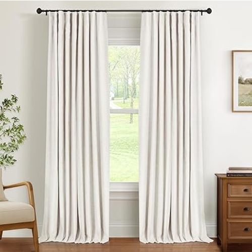 INOVADAY Thermal Sliding Door Curtains 100% Blackout Curtains for Bedroom, Sliding Glass Door Drapes Extra Wide for Patio Linen Textured Farmhouse Window Treatment, Beige, 1 Panel, W50xL90