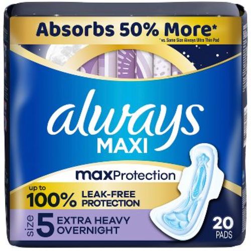Always Maxi Extra Heavy Overnight Pads with Wings - Size 5 - 20ct