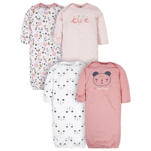 Gerber Baby Girls Lap Shoulder Gowns with Mitten Cuffs, 4-Pack