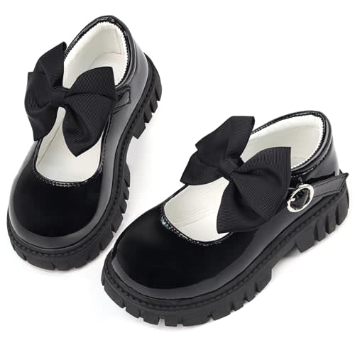 Wulubaba Toddler Girl Dress Shoes Bow Black Dress School Shoes Princess Mary Jane for Toddler/Little Girl