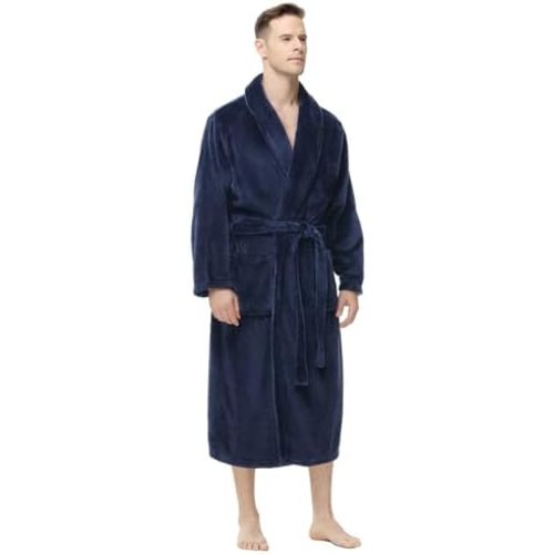 Yurhap Mens Fleece Robe, Soft Plush Robe for Men, Fluffy Bathrobe with Belt