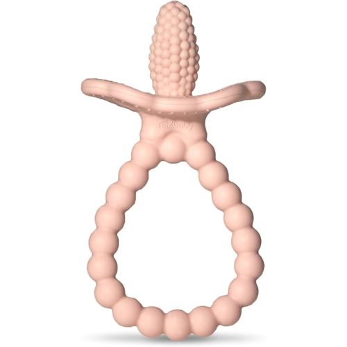 RaZbaby RaZberry Plus Baby Teether – Easy-to-Hold Toy for Front & Back Teething Relief, BerryBumps Texture for Sensory Development, Soothes Sore Gums, BPA-Free, Great Gift for Babies 3M+ – Pink