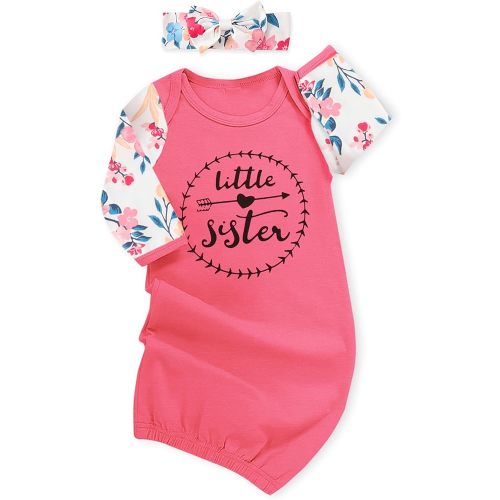 AMAWMW Newborn Baby Girl Little Sister Sleeper Gown Stripe Long Sleeve Nightgown Pajamas Gifts Stuff Essential Outfit