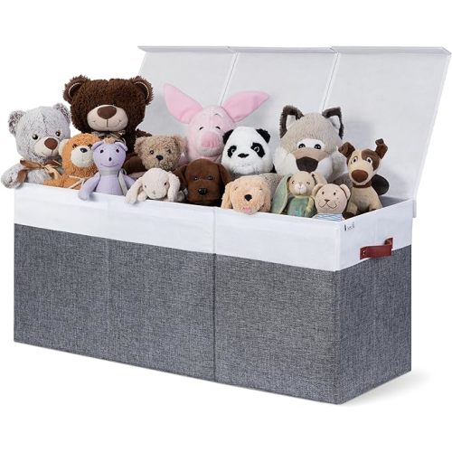 Extra Large Toy Storage Organizer with Lid - Sturdy, Collapsible Toy Chest Storage Box Design - Toys Bin with Dividers for Kids, Nursery, Bedroom, Playroom 37"x16"x14"