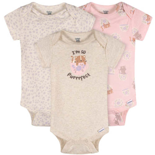 3-Pack Baby Girls Purrrfect Kittens Short Sleeve Onesies® Bodysuits