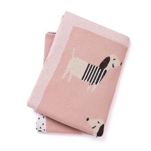 Baby Blanket 100% Cotton Soft Cooling Summer Receiving Swaddle Blankets for Boy Girl-Pink Dachshund Puppy Dog 40x30in