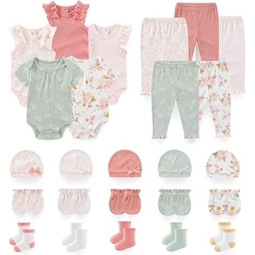Unisex Baby Boy Girl Pant Sets Bodysuits Hats Gloves Socks Accessories 25 Pack Cotton Infant Practical Outfit