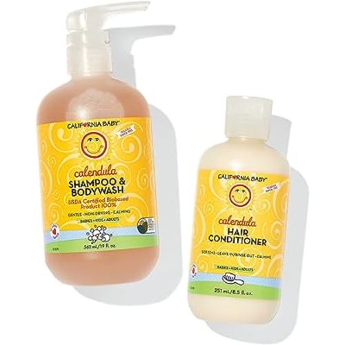 California Baby Calendula Baby Shampoo and Conditioner Set | 100% Plant-Based | 19oz Soothing Lavender Body Wash + 8.5oz Lavender Conditioner |
