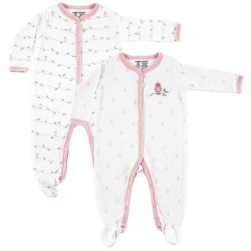 Luvable Friends Baby Girls Cotton Snap Sleep and Play 2pk, Bird, 0-3 Months