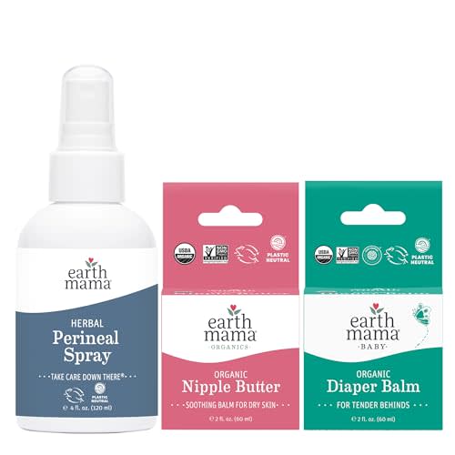 All Mama Needs Kit by Earth Mama | Organic Nipple Butter™ Breastfeeding Cream, Herbal Perineal Spray, Organic Diaper Balm-Diaper Cream for Baby