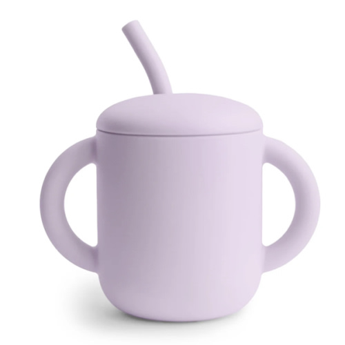 Mushie Baby Silicone Training Cup + Straw (Lilac)
