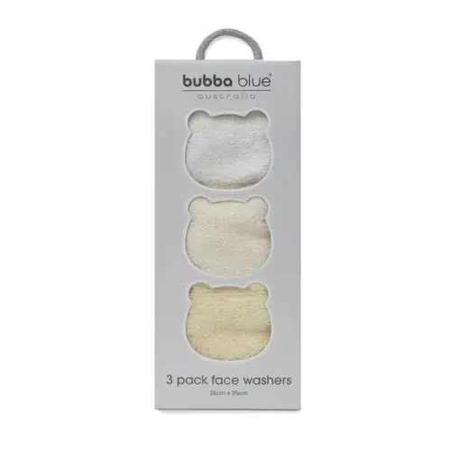 Bubba Essentials Wash Cloths Neutral 3 Pack | Baby Bunting AU