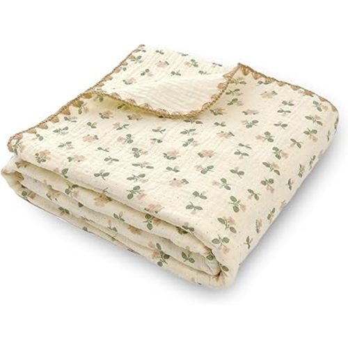 Double Layered 100% Cotton Muslin Baby Blanket Ultra-Soft 40x40 Inch Swaddling Nursery Crib Blanket (Flowers)