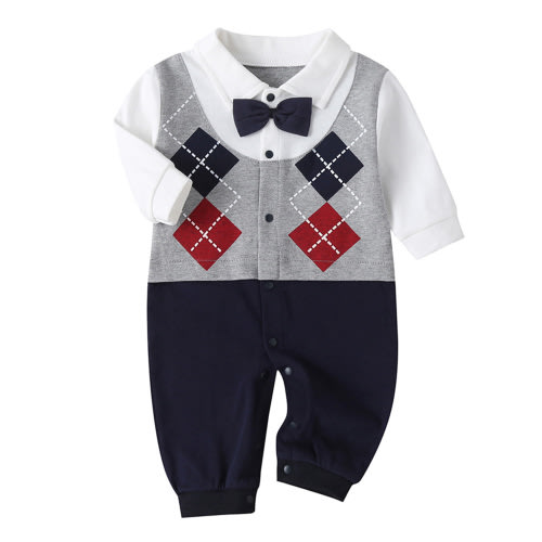 LAPAKIDS Newborn Baby boy bodysuits Long Sleeve Gentlemen Romper Jumpsuit 0-3 Months