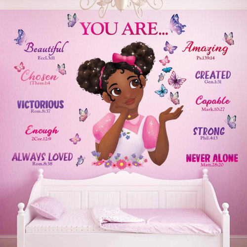 Zoomie Kids Sg2-2315 Black Girl Magic Wall Stickers Decals Girls Bedroom Butterfly Kids Room Art Toddler Decorations Butterflies Baby Nursery Afro Door Wallpaper Pink | Wayfair