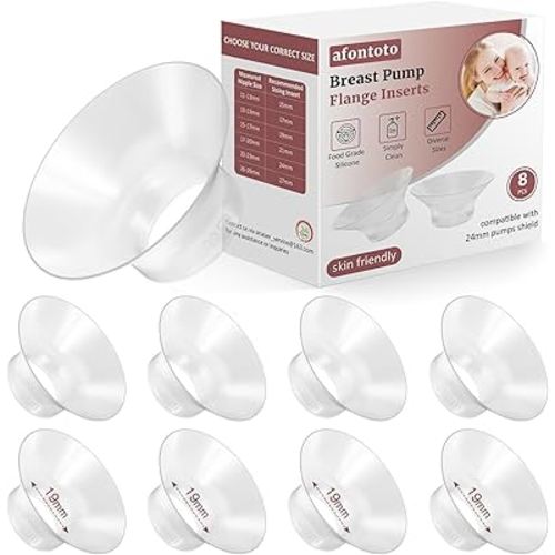 19mm Flange Inserts Compatible with Momcozy M5/M9/S12 Pro/V1 Pro Wearable Breast Pump, Softer Silicone Flange Insert Kit for 24mm Shield of Most Pumps, Same as Original Mom Cozy Replacement Pump Parts