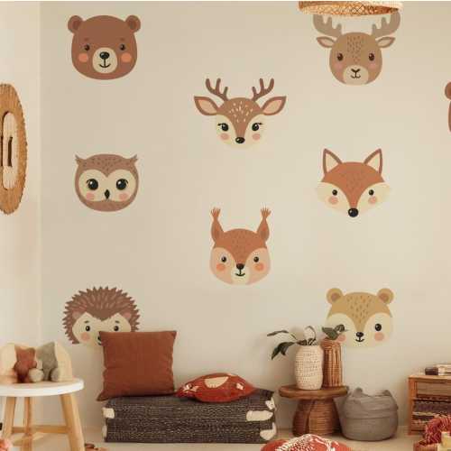 Crayon Forest Animals Wall Decals | Woodland Animal Stickers | Nursery Kids Room Decor | Removable Vinyl | Rustic Whimsical Wall Art 1364